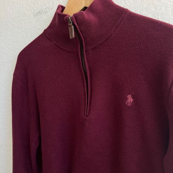 POLO RALPH LAUREN Quarter Zip Burgundy Pima Cotton Pullover Sweater Womens Large - Picture 1 of 7